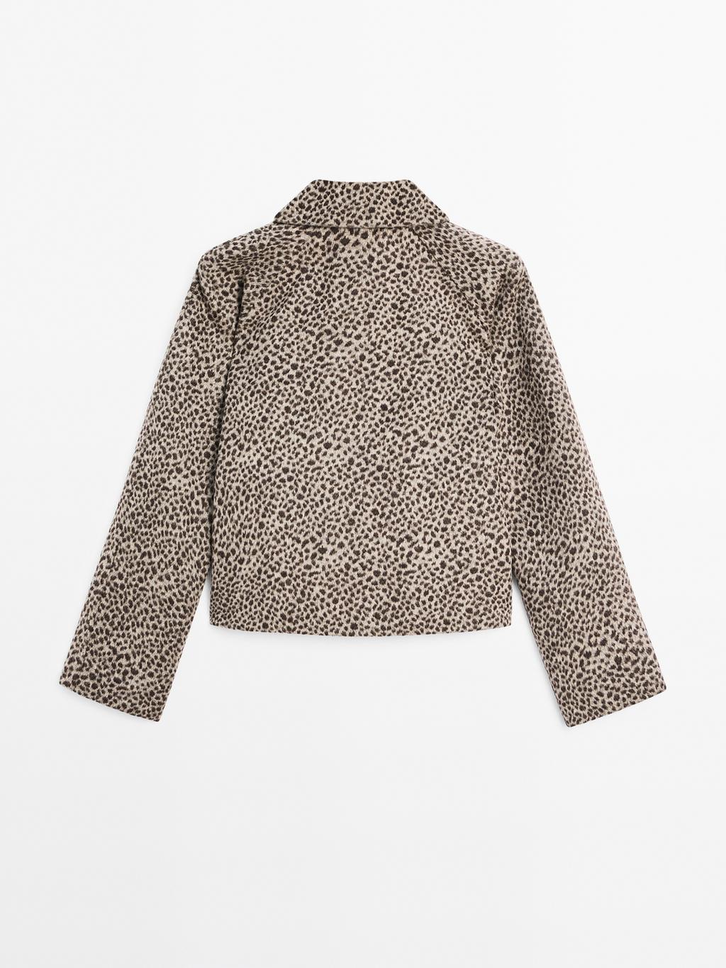 Short wool blend animal print coat