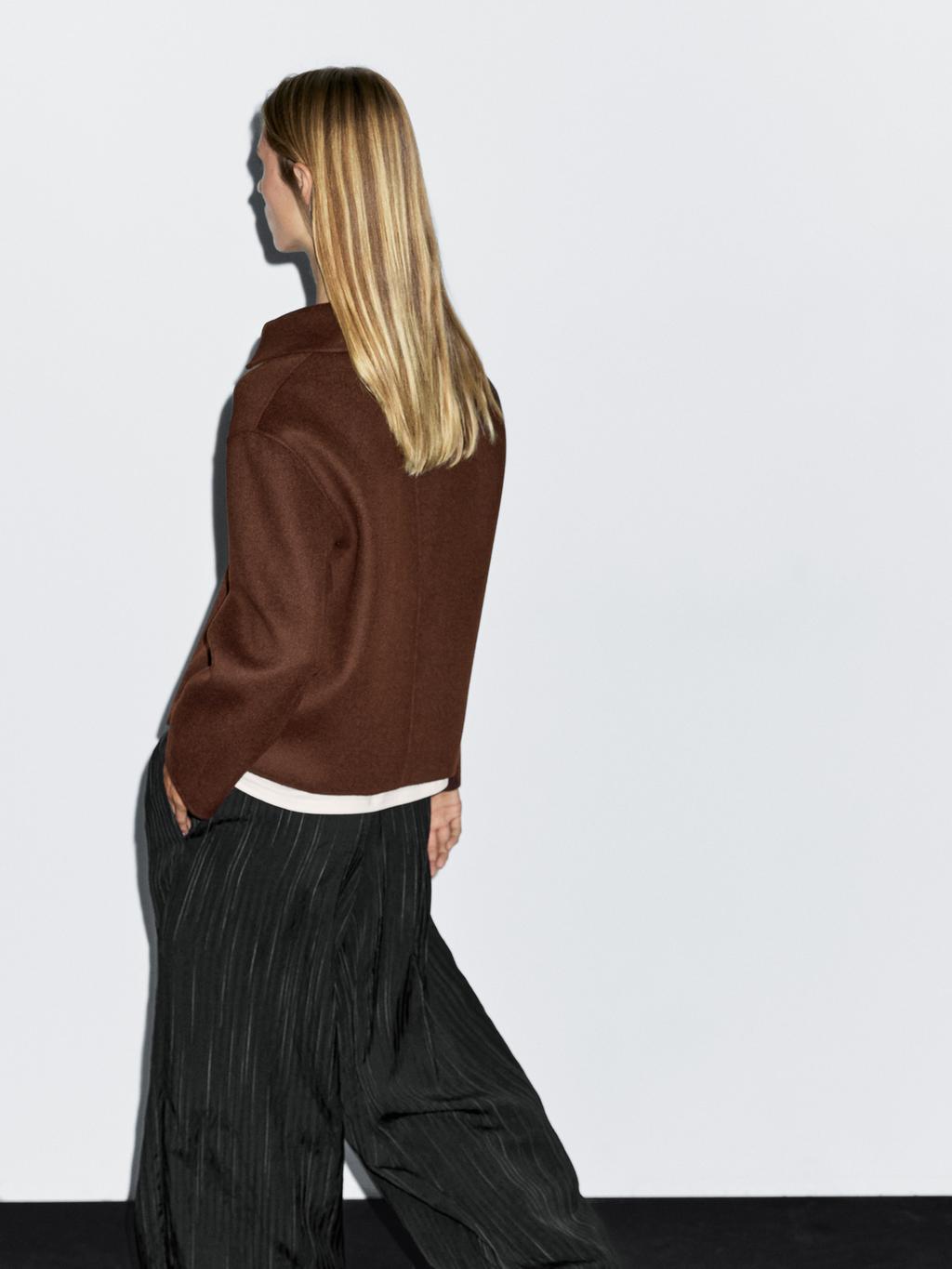 Short wool blend jacket with shirt collar