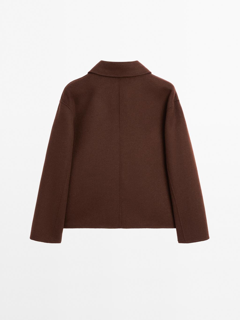 Short wool blend jacket with shirt collar