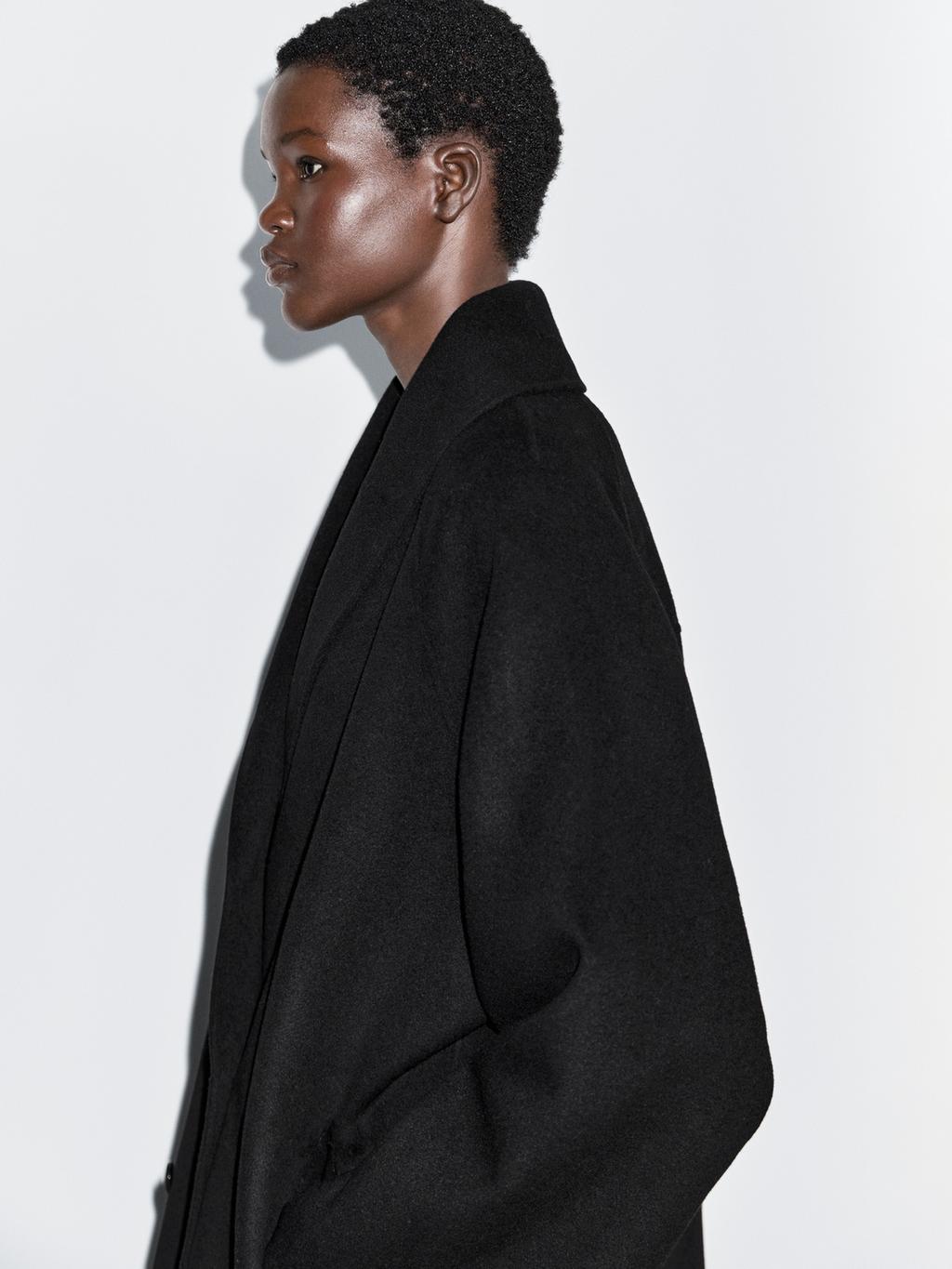 Wool blend mid-length coat with lapel collar