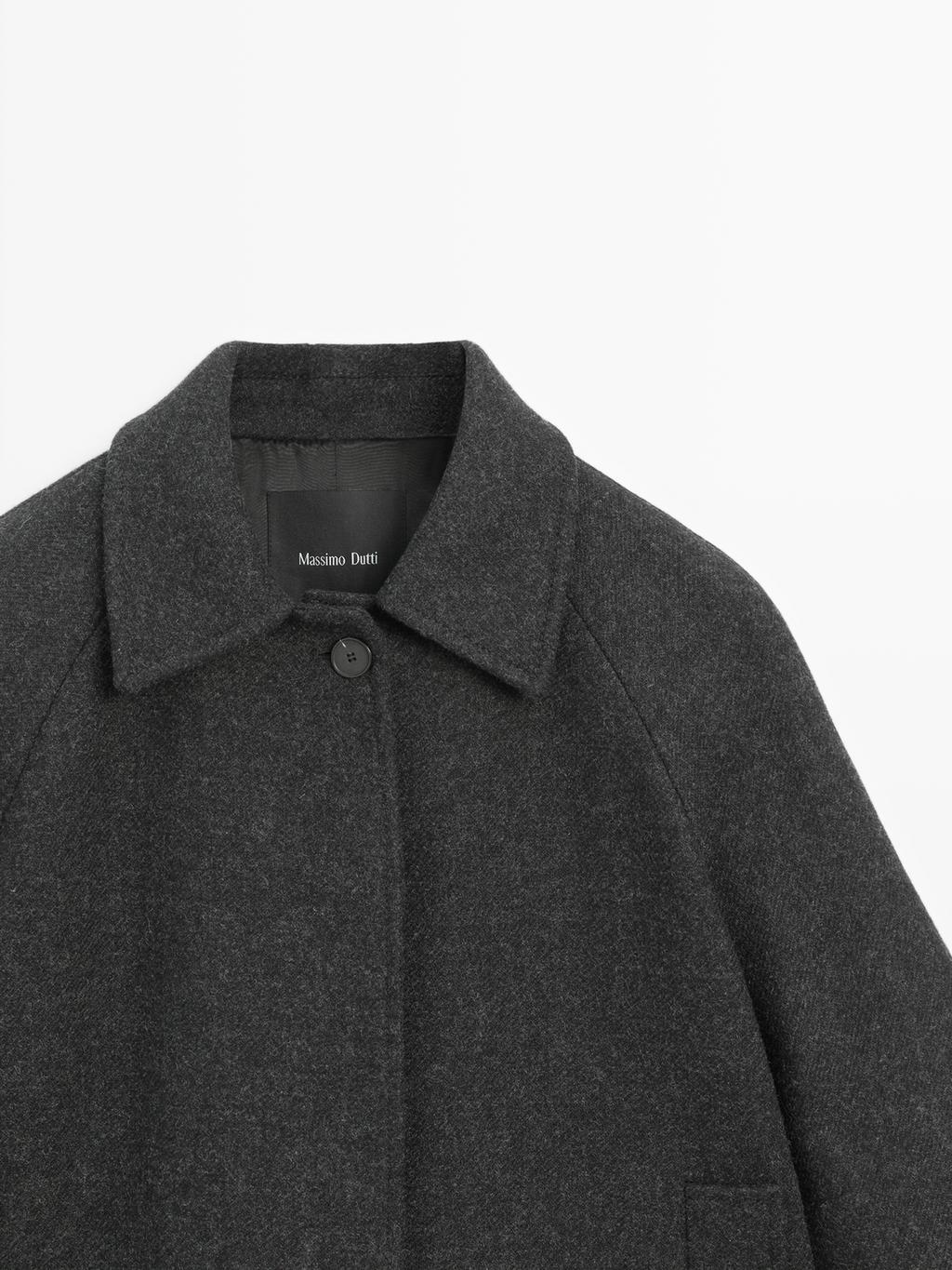 Short wool blend raglan sleeve coat