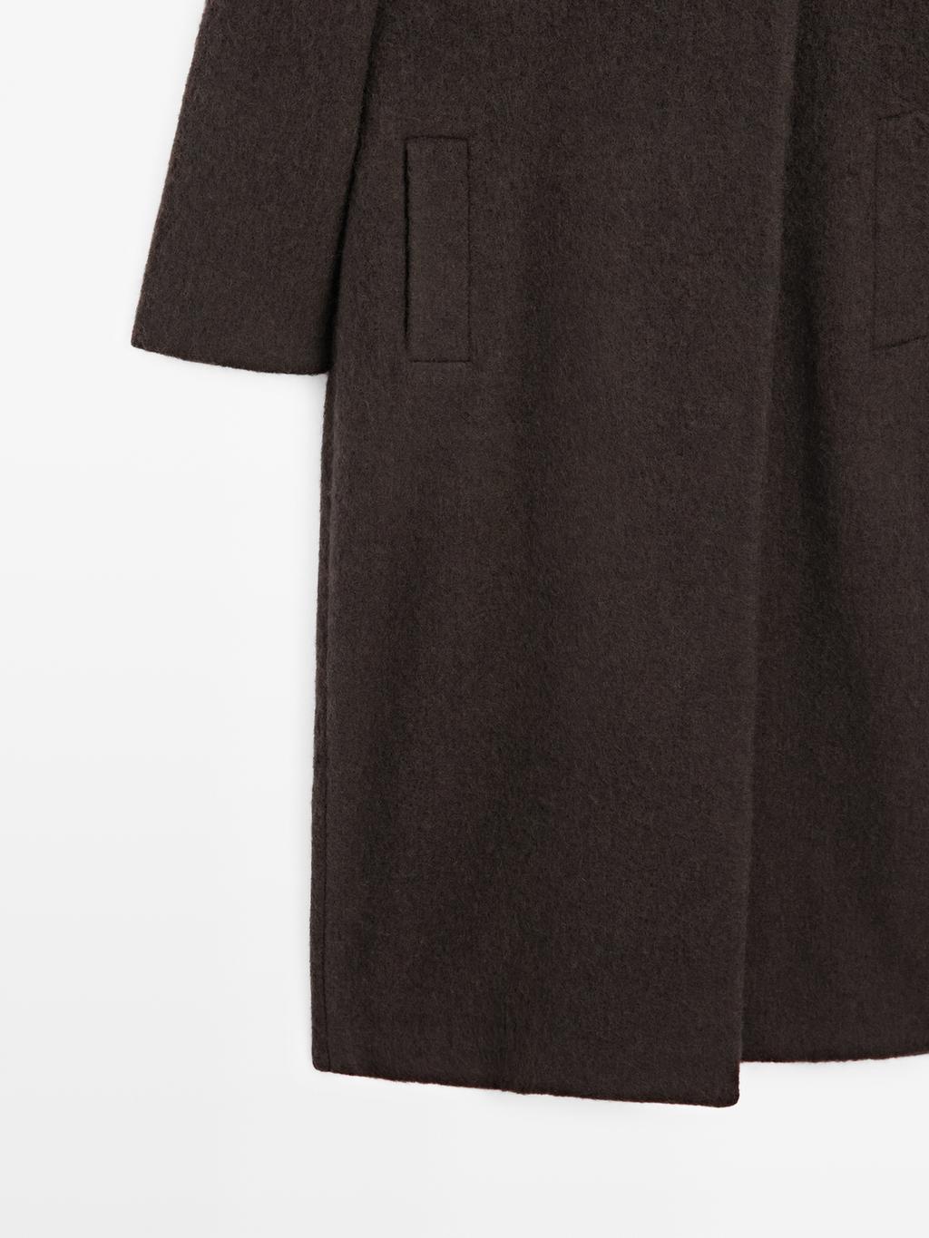 Long double-breasted coat with brushed finish