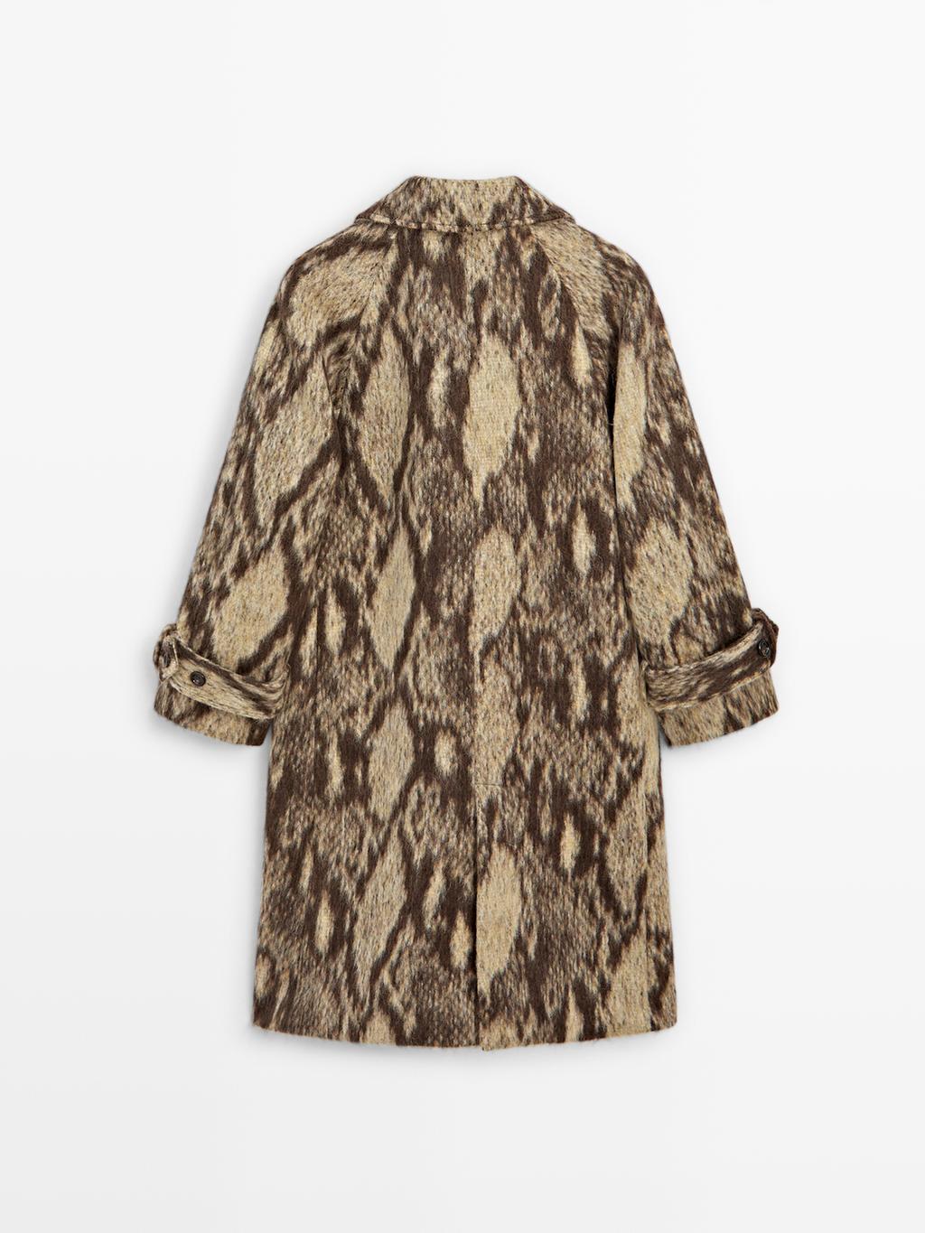 Long wool blend snakeskin print coat