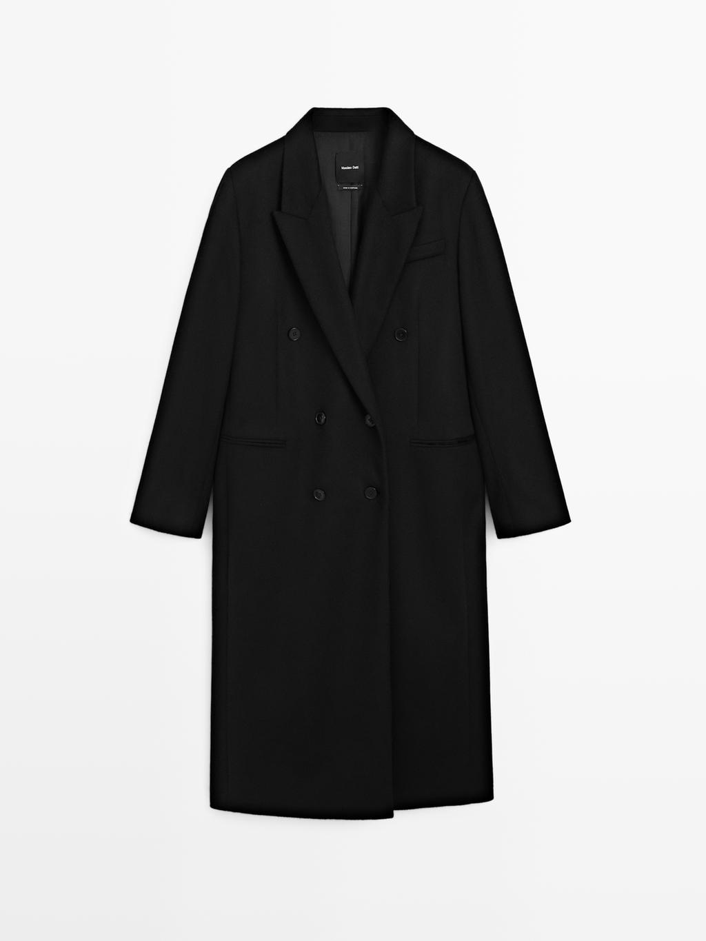 100% wool long double-breasted coat