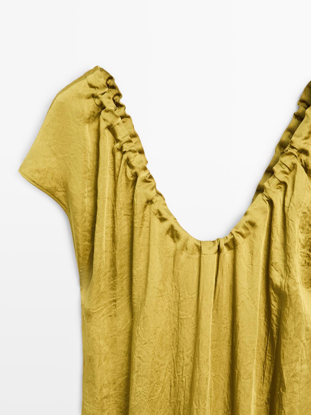 Satin midi dress with gathered detail