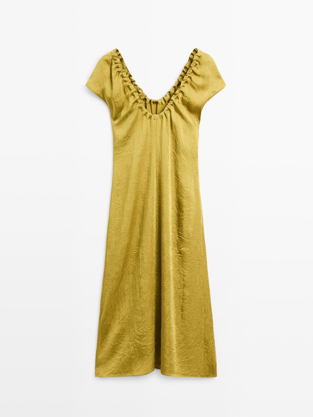 Satin midi dress with gathered detail