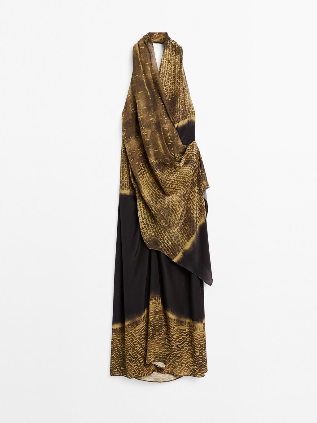 Printed halter-neck midi dress