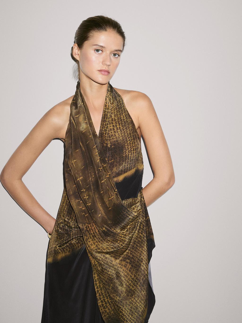 Printed halter-neck midi dress