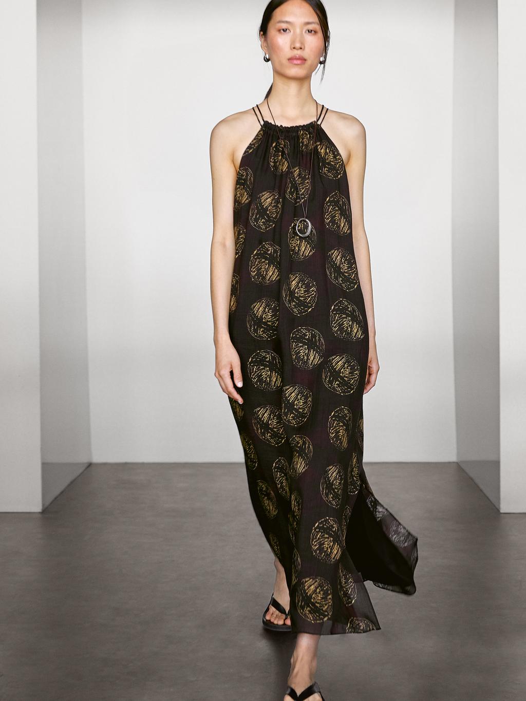 Ramie blend long print dress