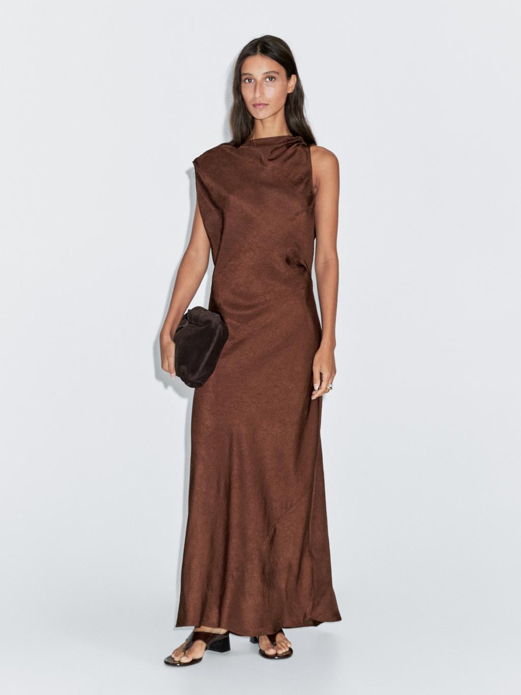 Long satin dress with open back