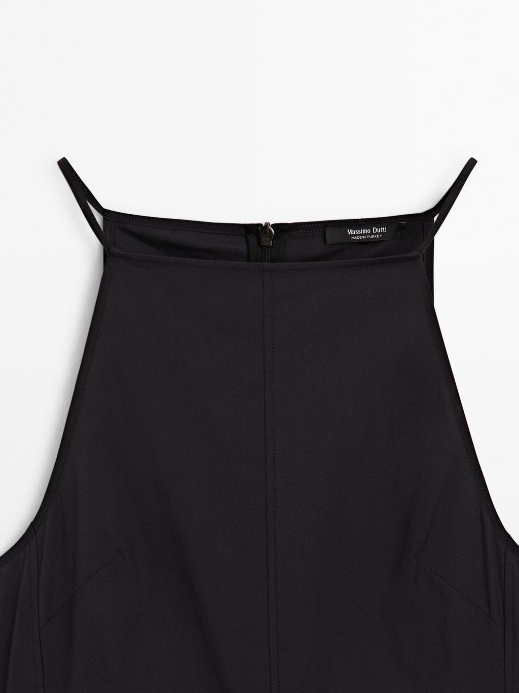 Long halter neck dress with flounce