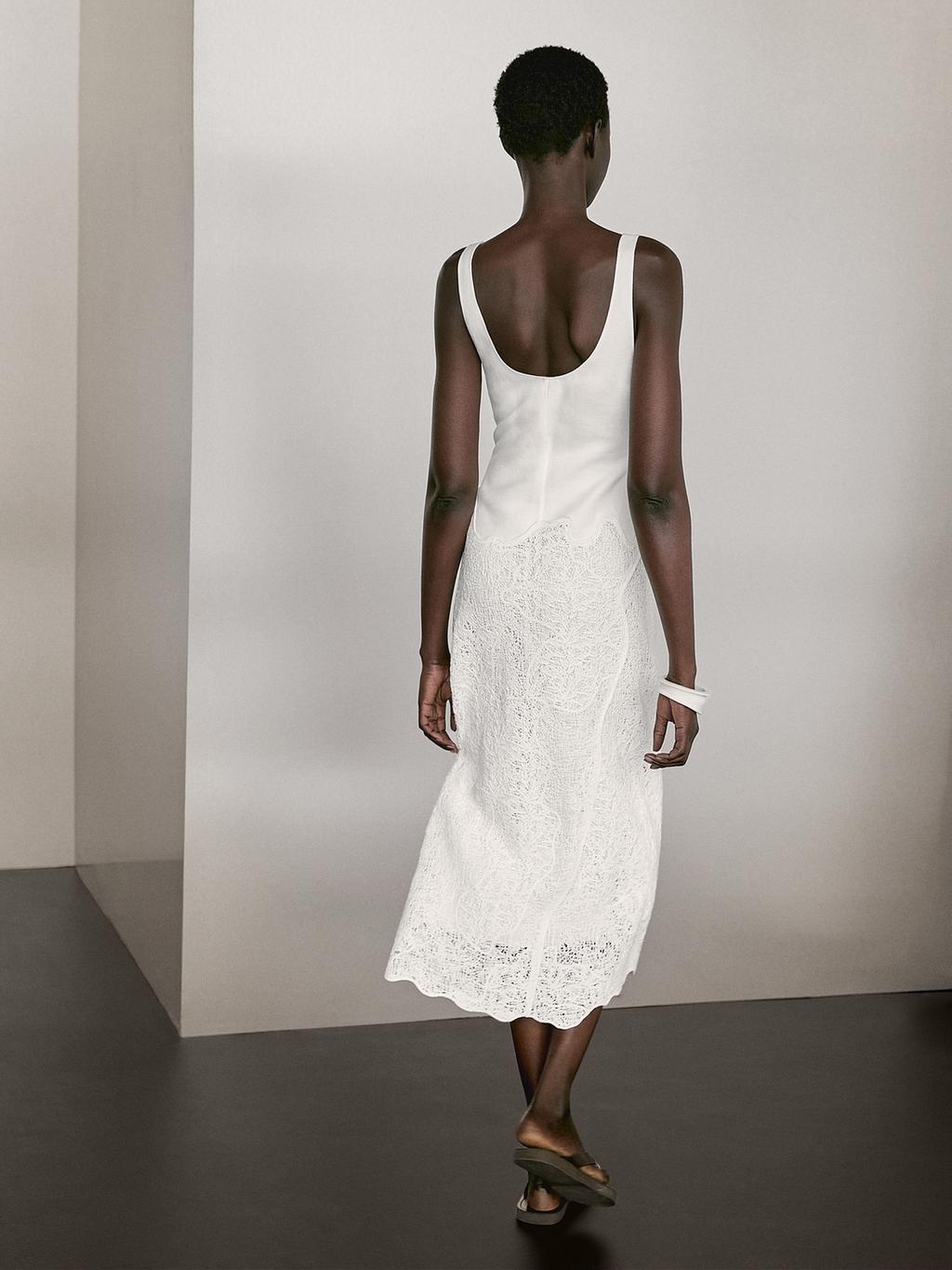 Cotton blend flounce midi dress