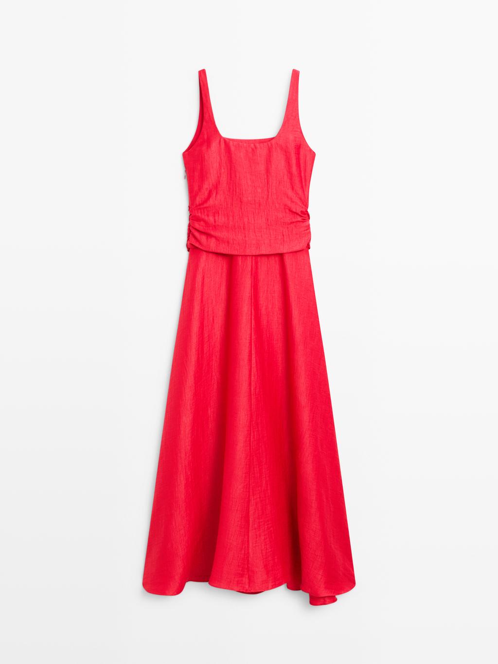 Linen blend double-layer midi dress