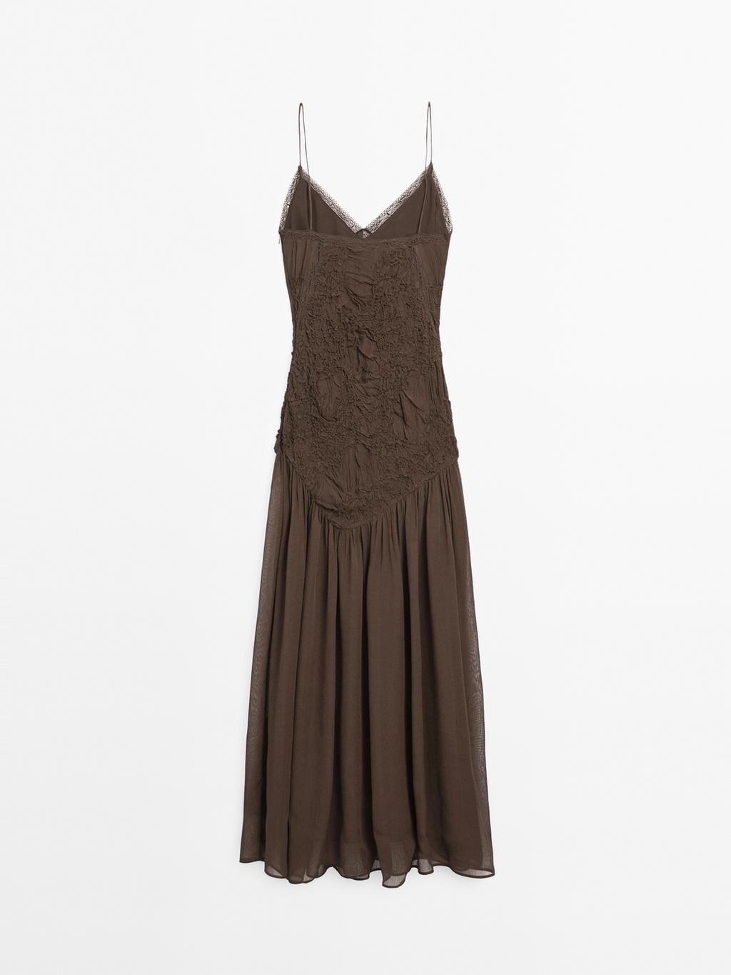 Long slip dress with gathered detail