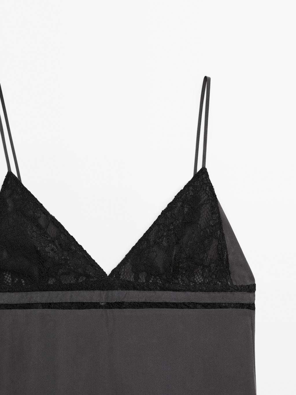 100% silk midi dress with lace detail