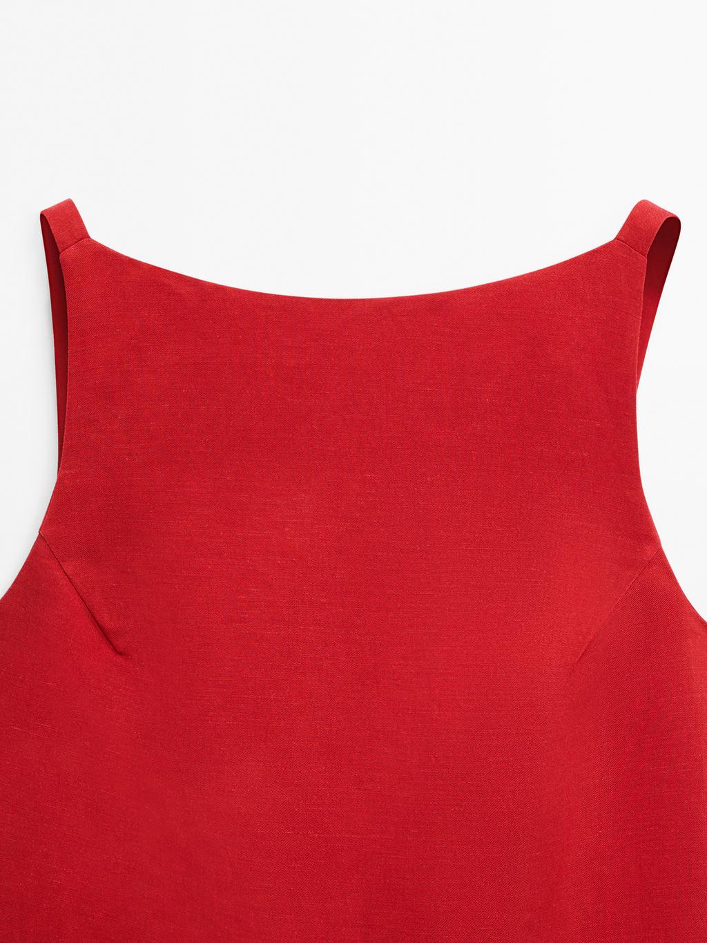 Short linen blend dress with low-cut back