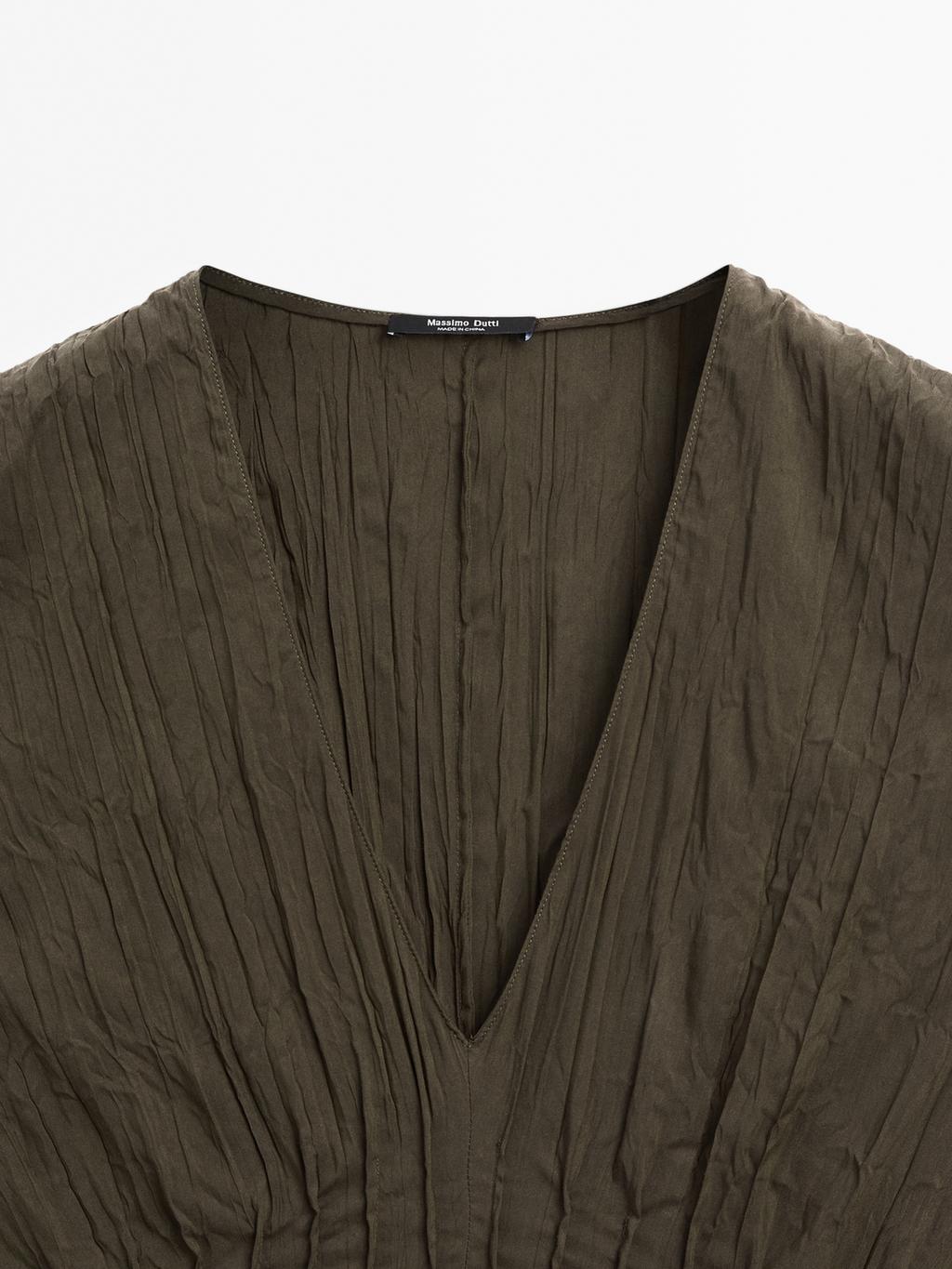 Creased-effect long pleated dress