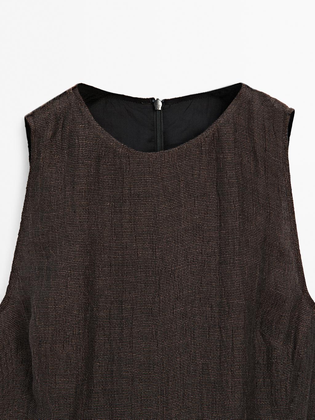 100% linen midi dress with frayed trims