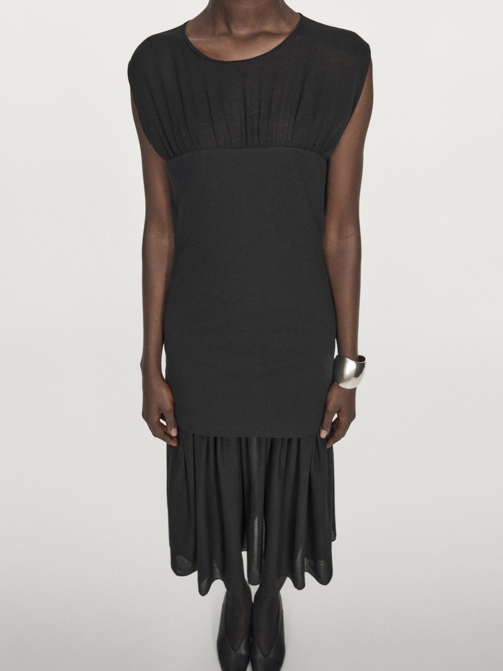 Contrast semi-sheer midi dress