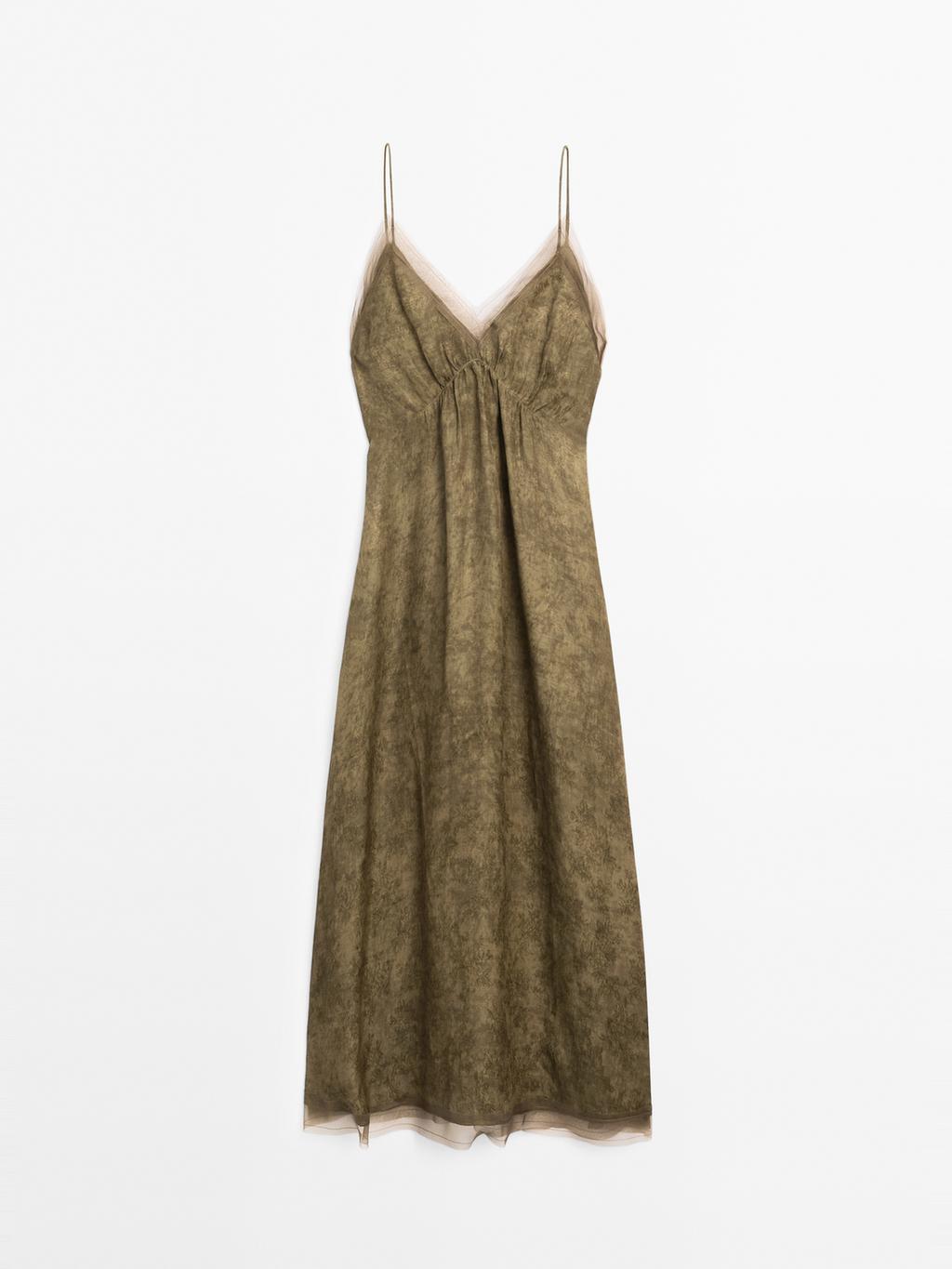 Midi slip dress with sheer detail