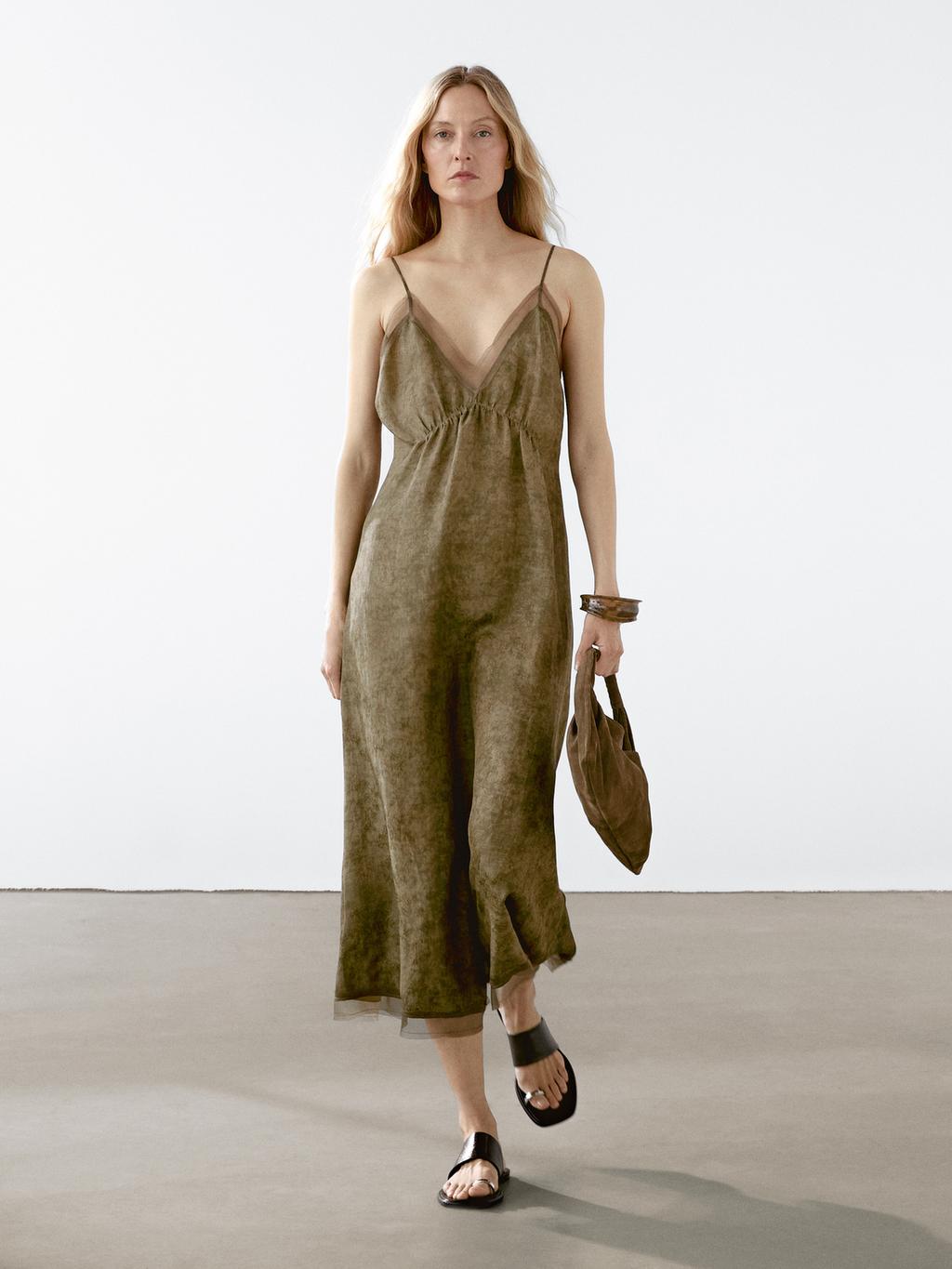Midi slip dress with sheer detail