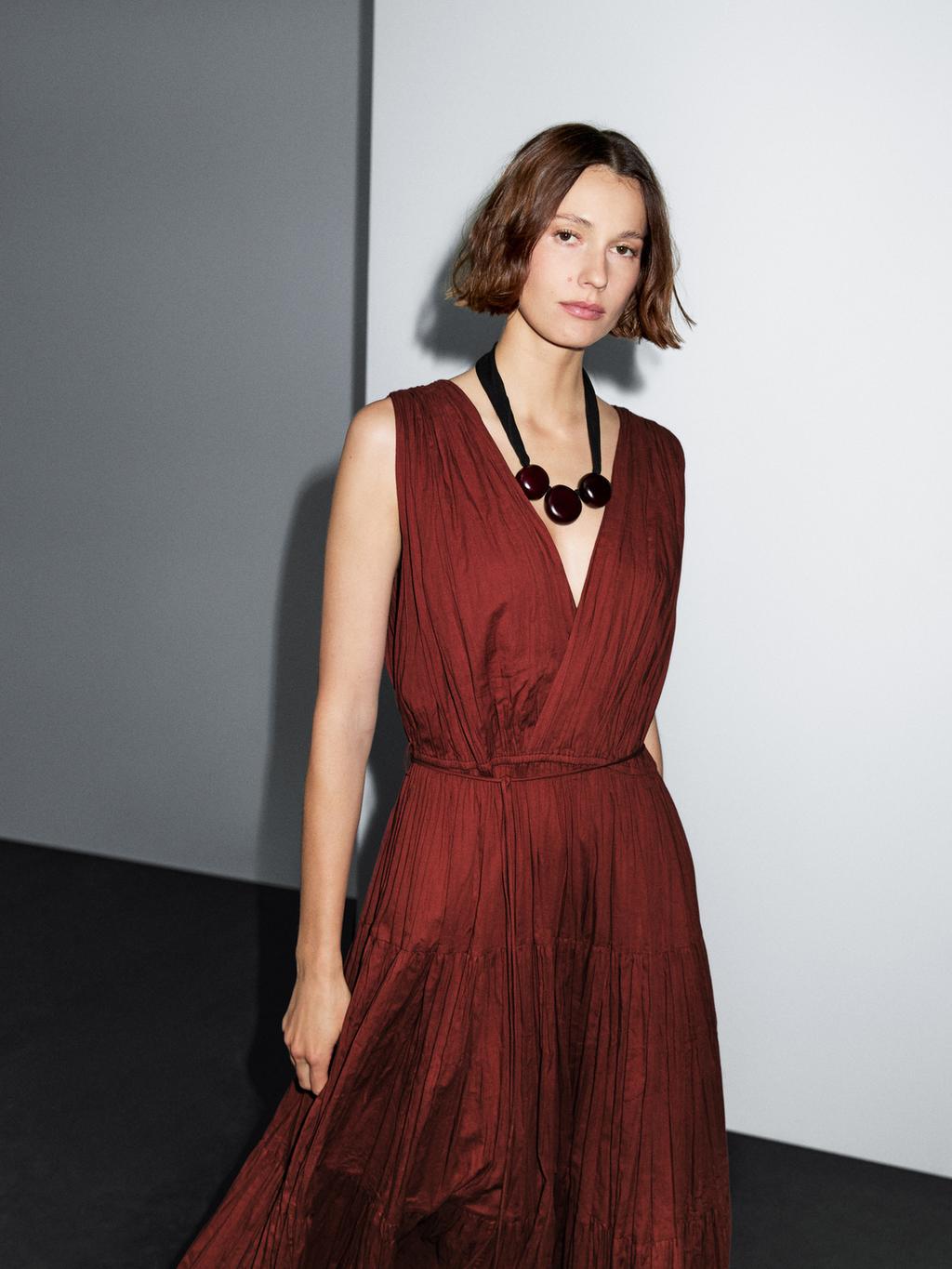 100% cotton long pleated dress