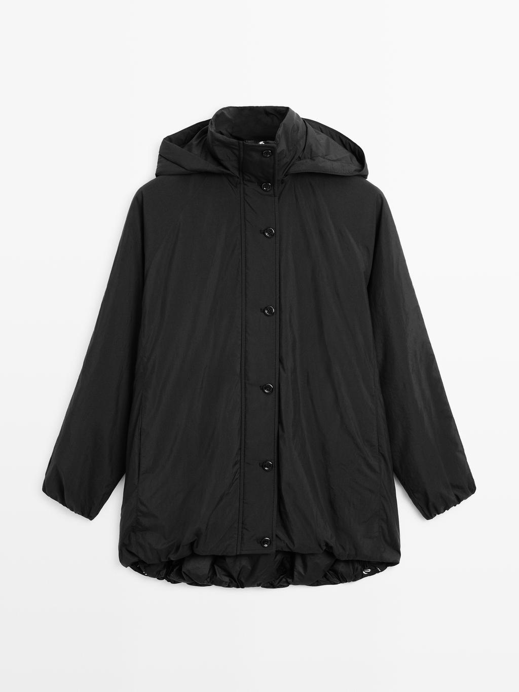 Water-repellent padded parka with high neck