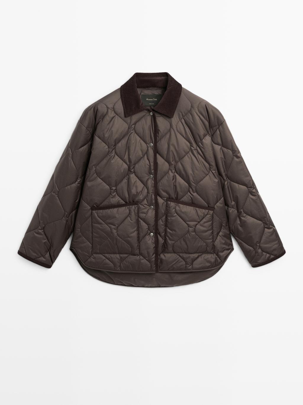 Water-repellent puffer jacket with corduroy detail