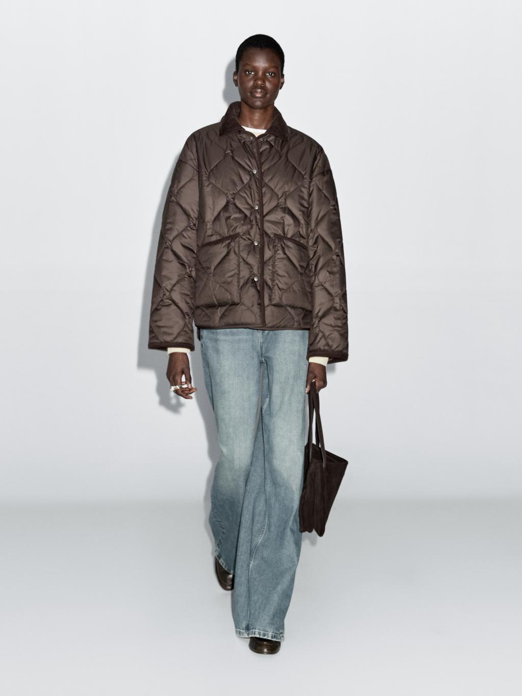 Water-repellent puffer jacket with corduroy detail