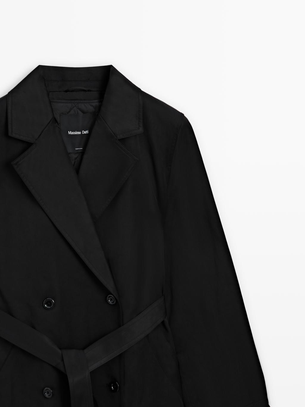 Long water-repellent trench coat with inner waistcoat