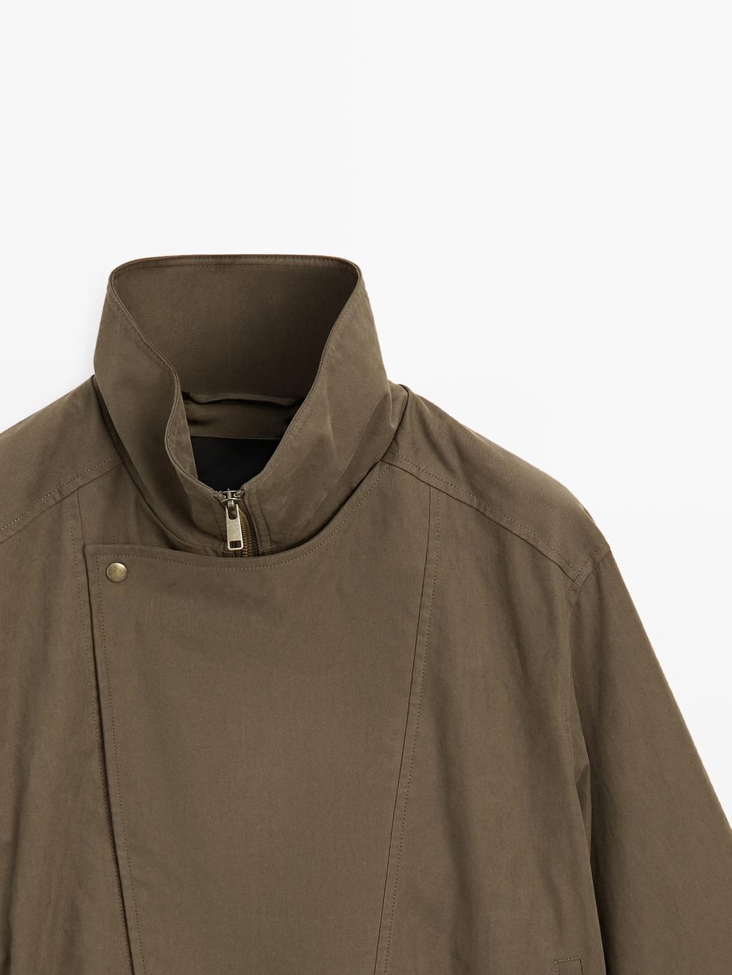 Cotton blend jacket with belt detail