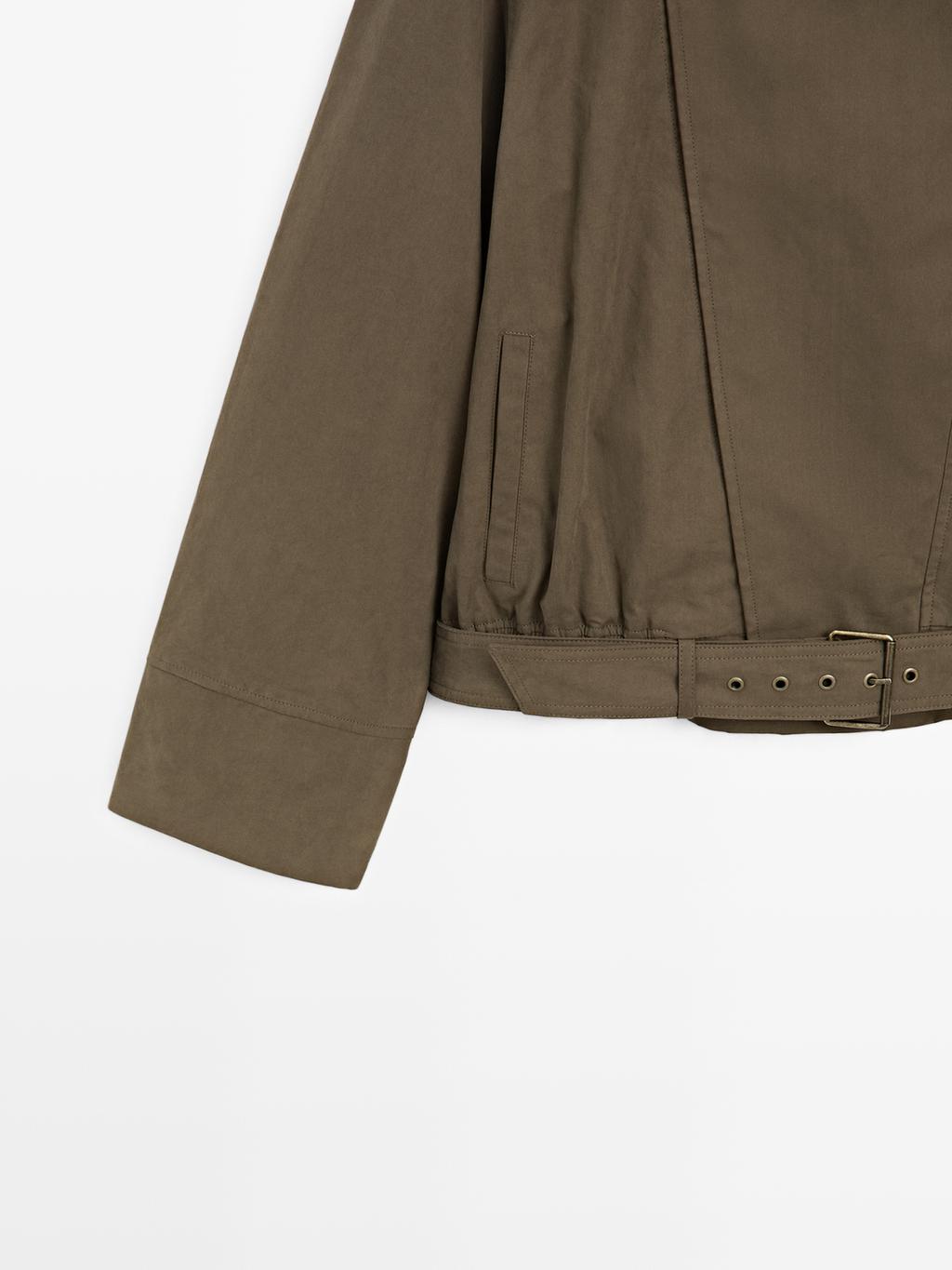 Cotton blend jacket with belt detail