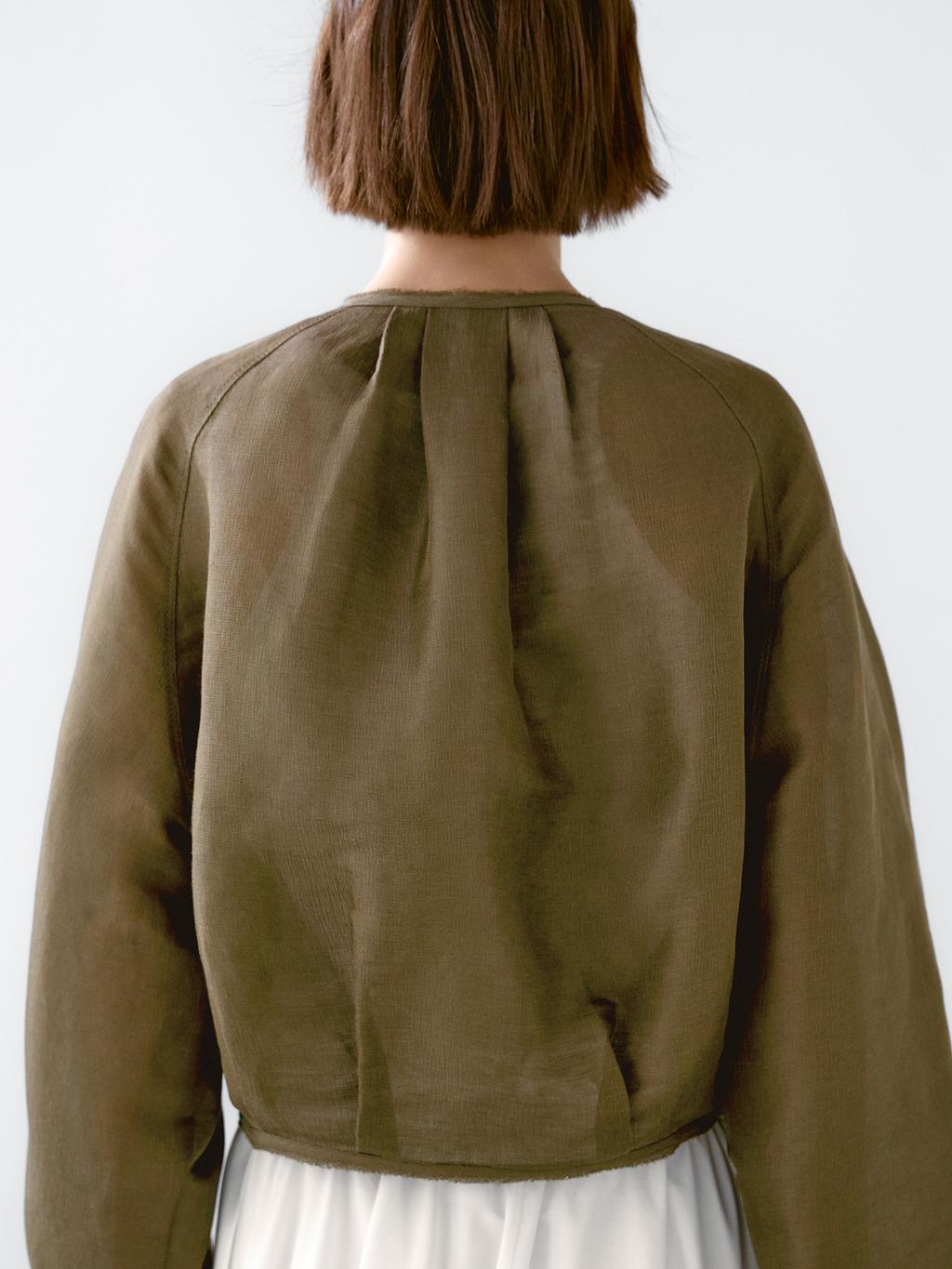 Frayed linen and silk bomber jacket