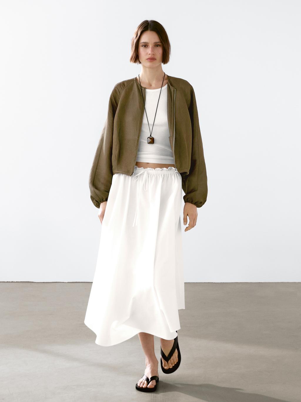 Frayed linen and silk bomber jacket