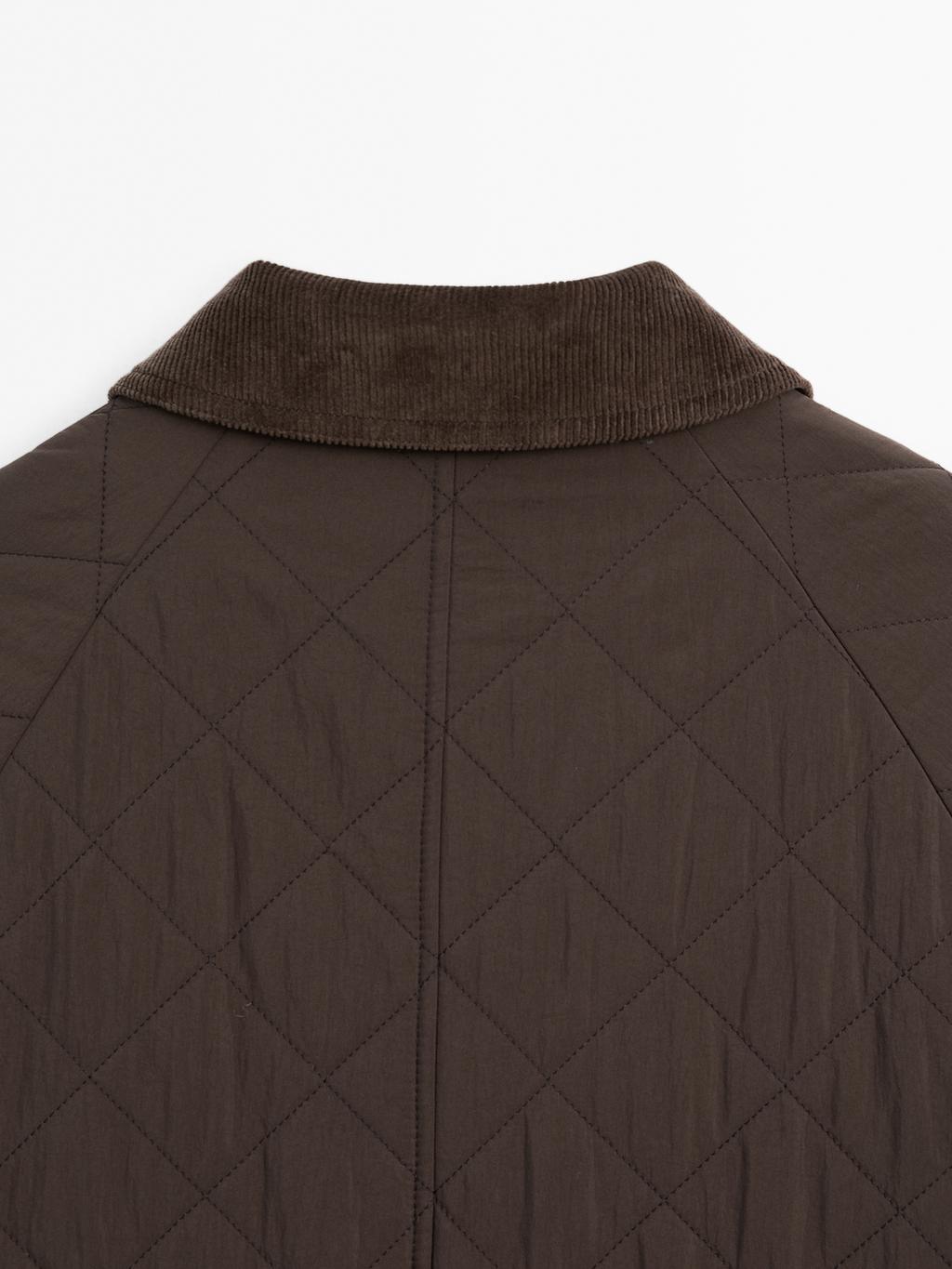 Long water-repellent coat with corduroy detail