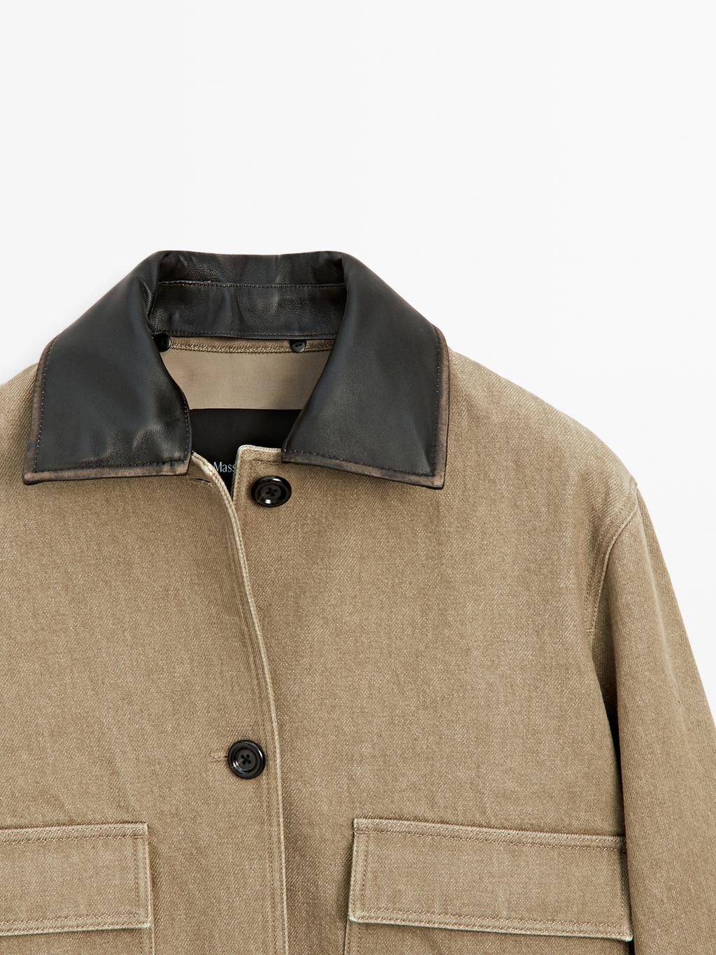 Jacket with detachable leather collar detail