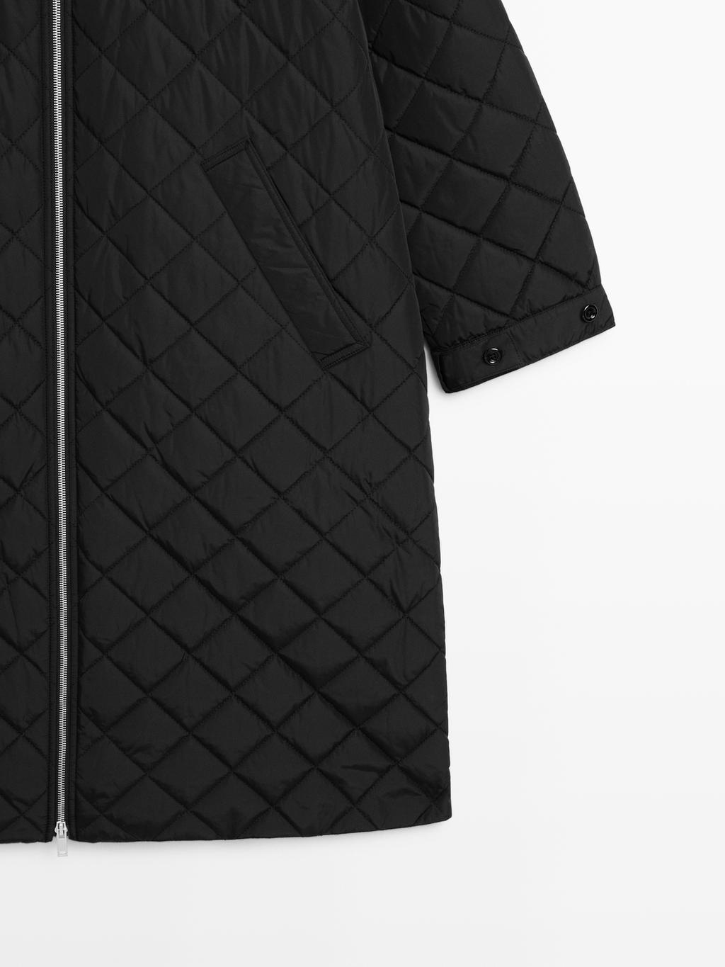Long water-repellent oversize quilted parka