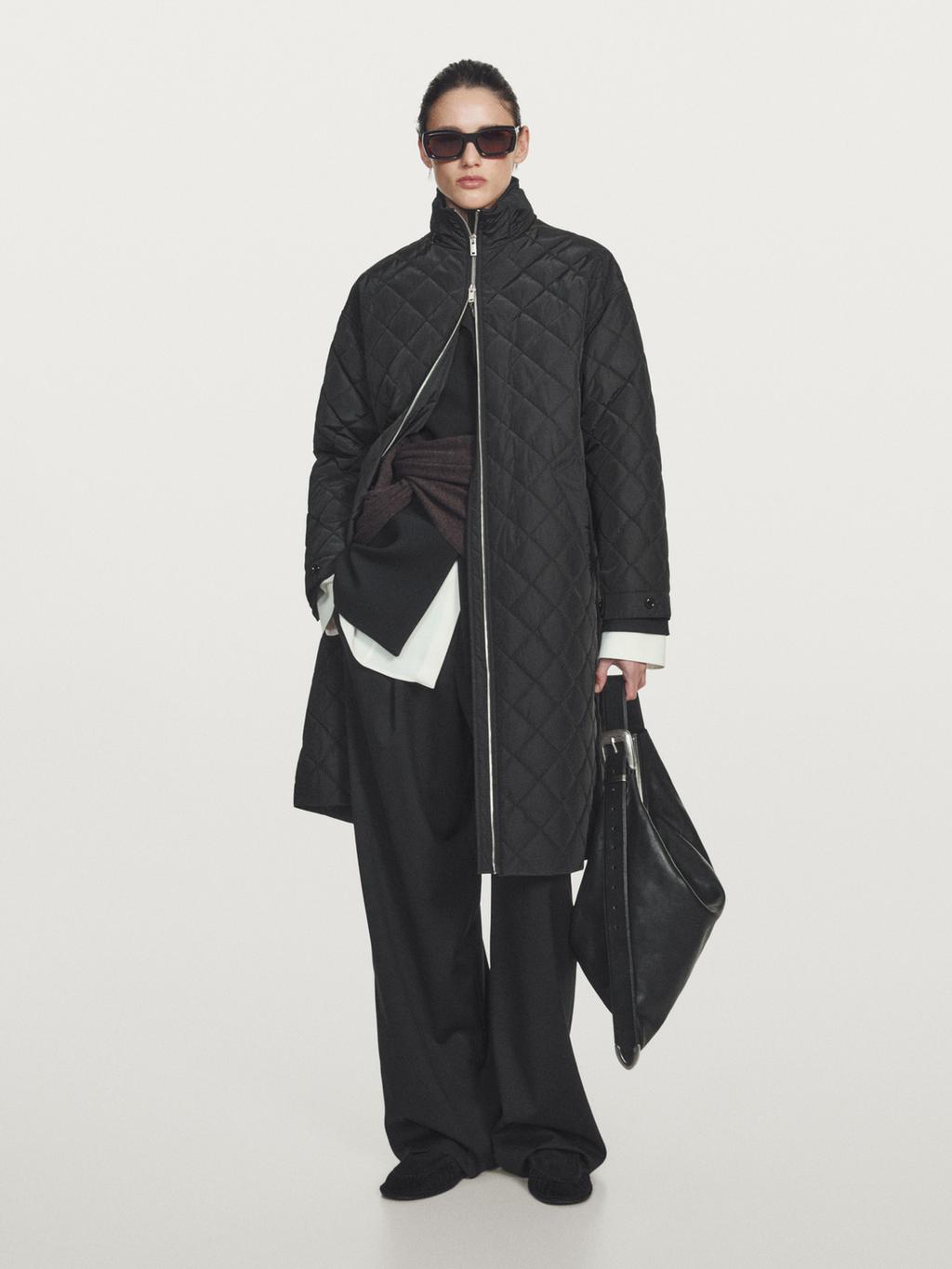 Long water-repellent oversize quilted parka