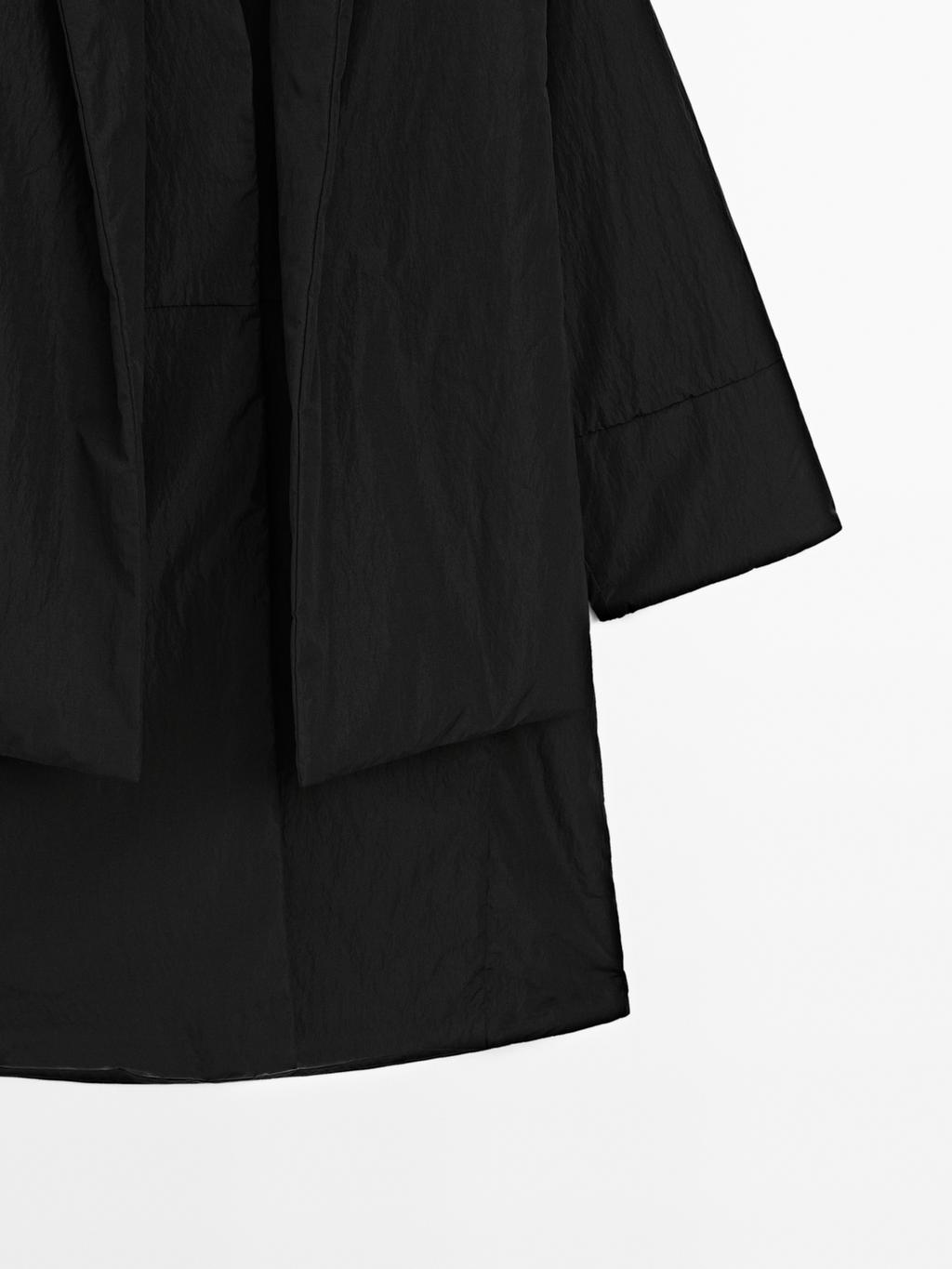 Long water-repellent padded coat with scarf detail