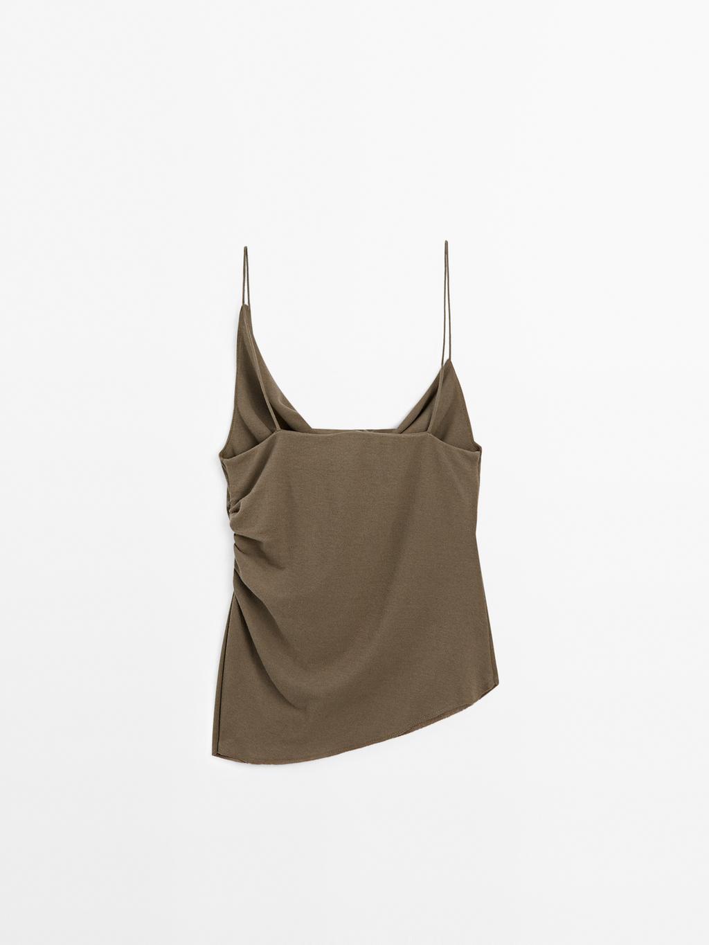 100% cotton top with asymmetric neckline