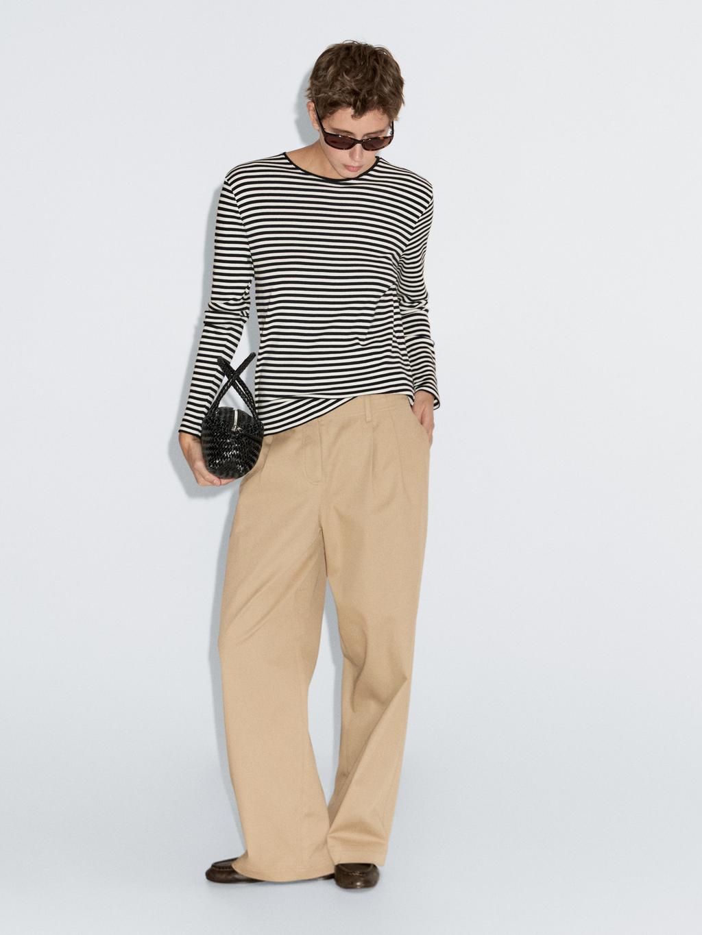 Striped long sleeve T-shirt with contrast detail