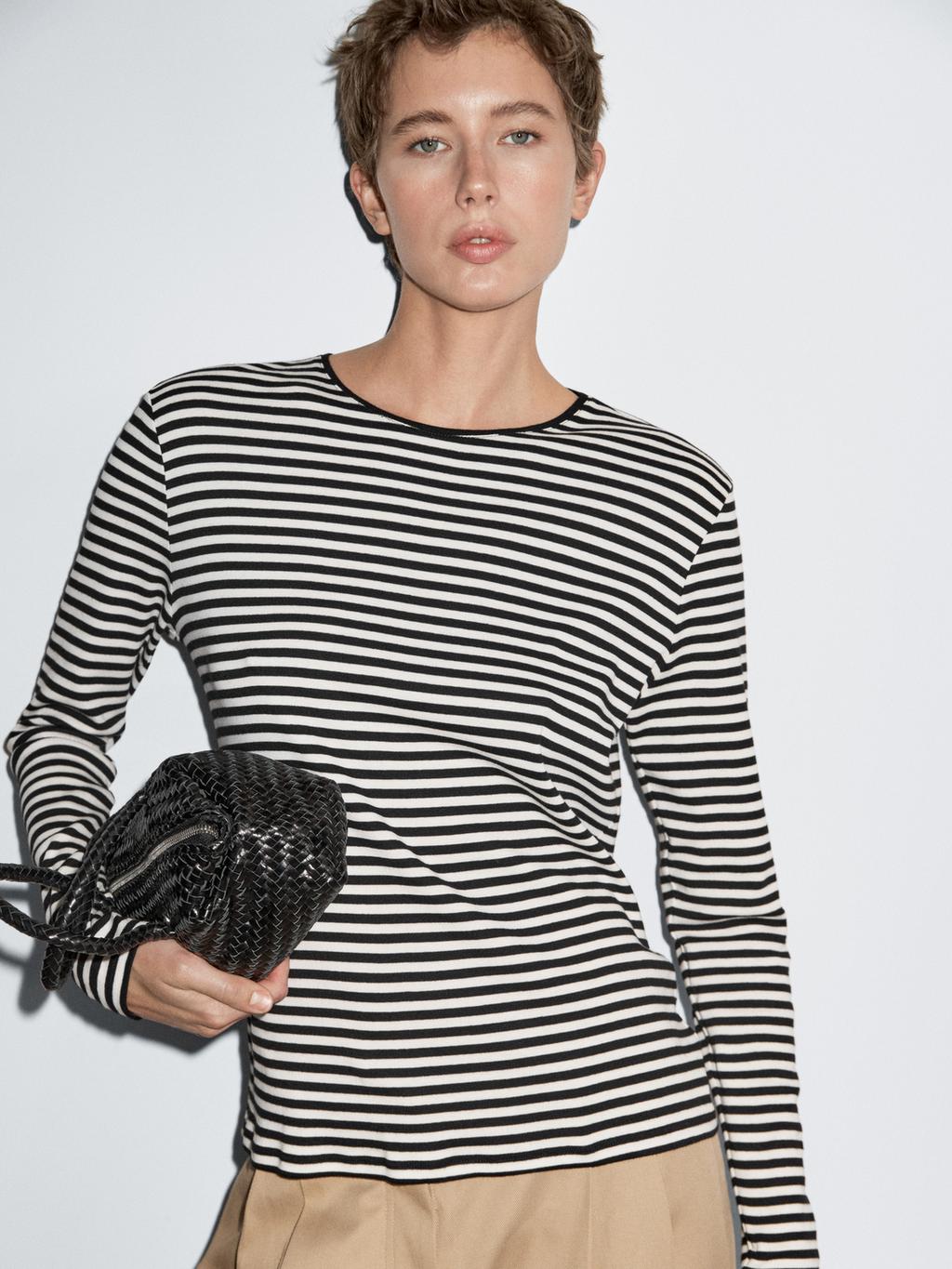 Striped long sleeve T-shirt with contrast detail