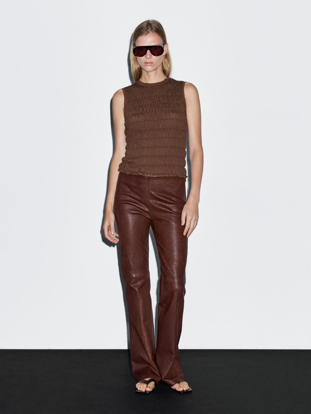 Gathered cotton blend top