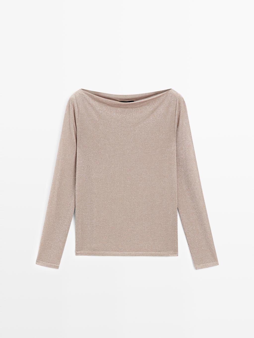 Boat neck T-shirt with metallic finish