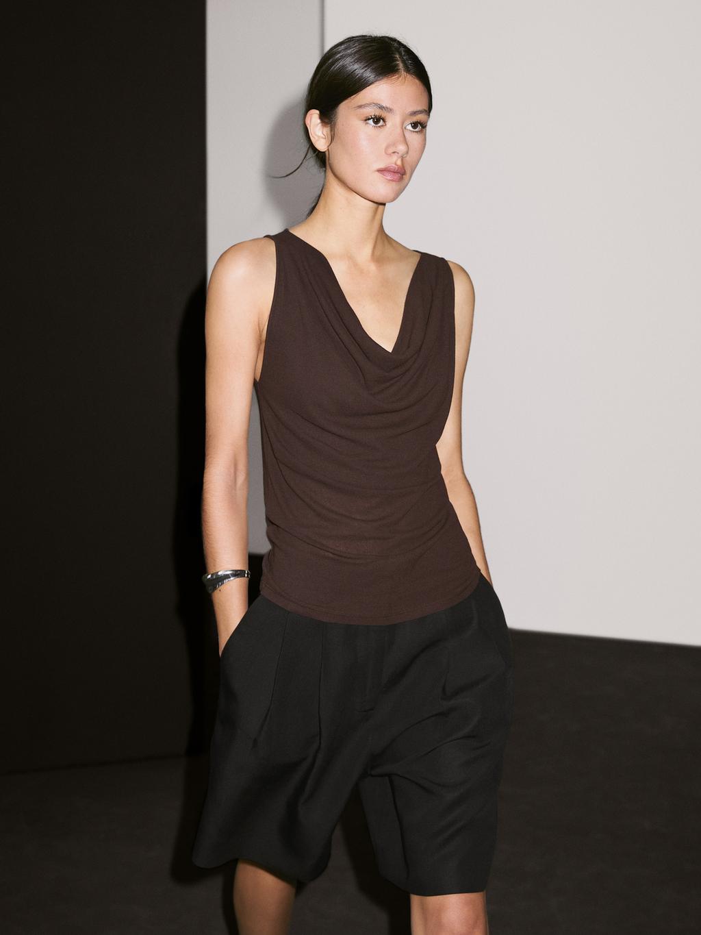 100% cotton top with draped neckline