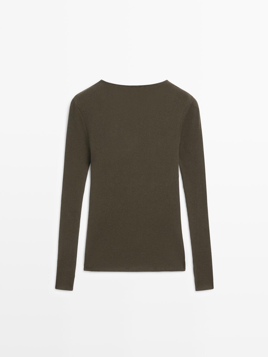 Long sleeve T-shirt with ribbed detail