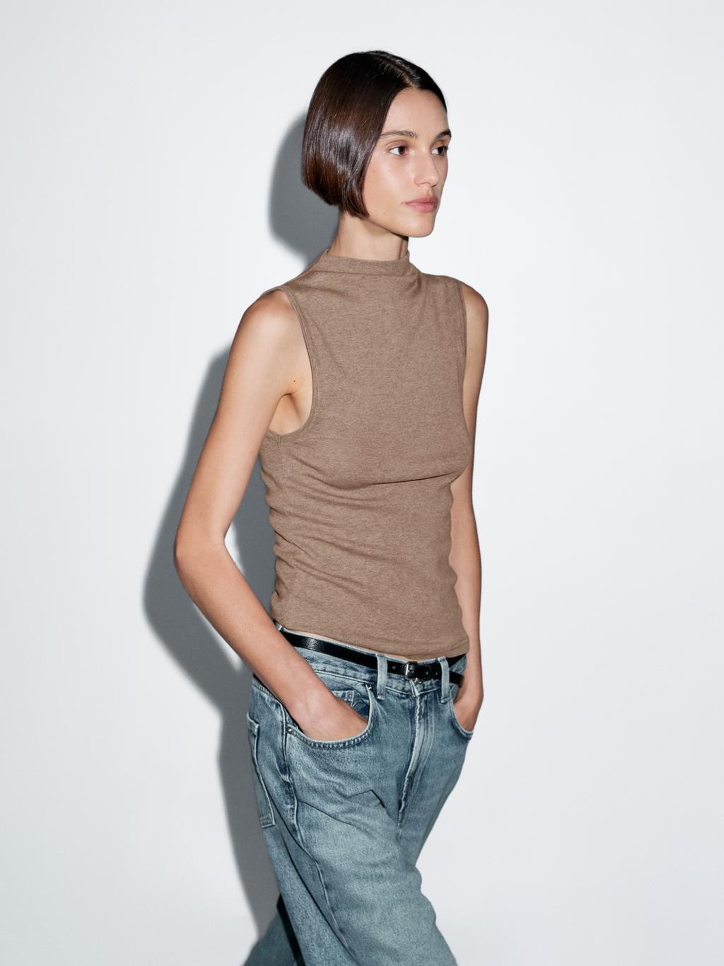 100% cotton funnel neck top