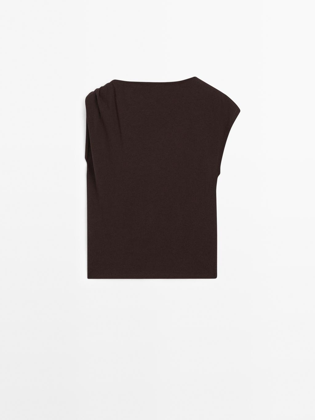 Draped neckline top with brooch detail