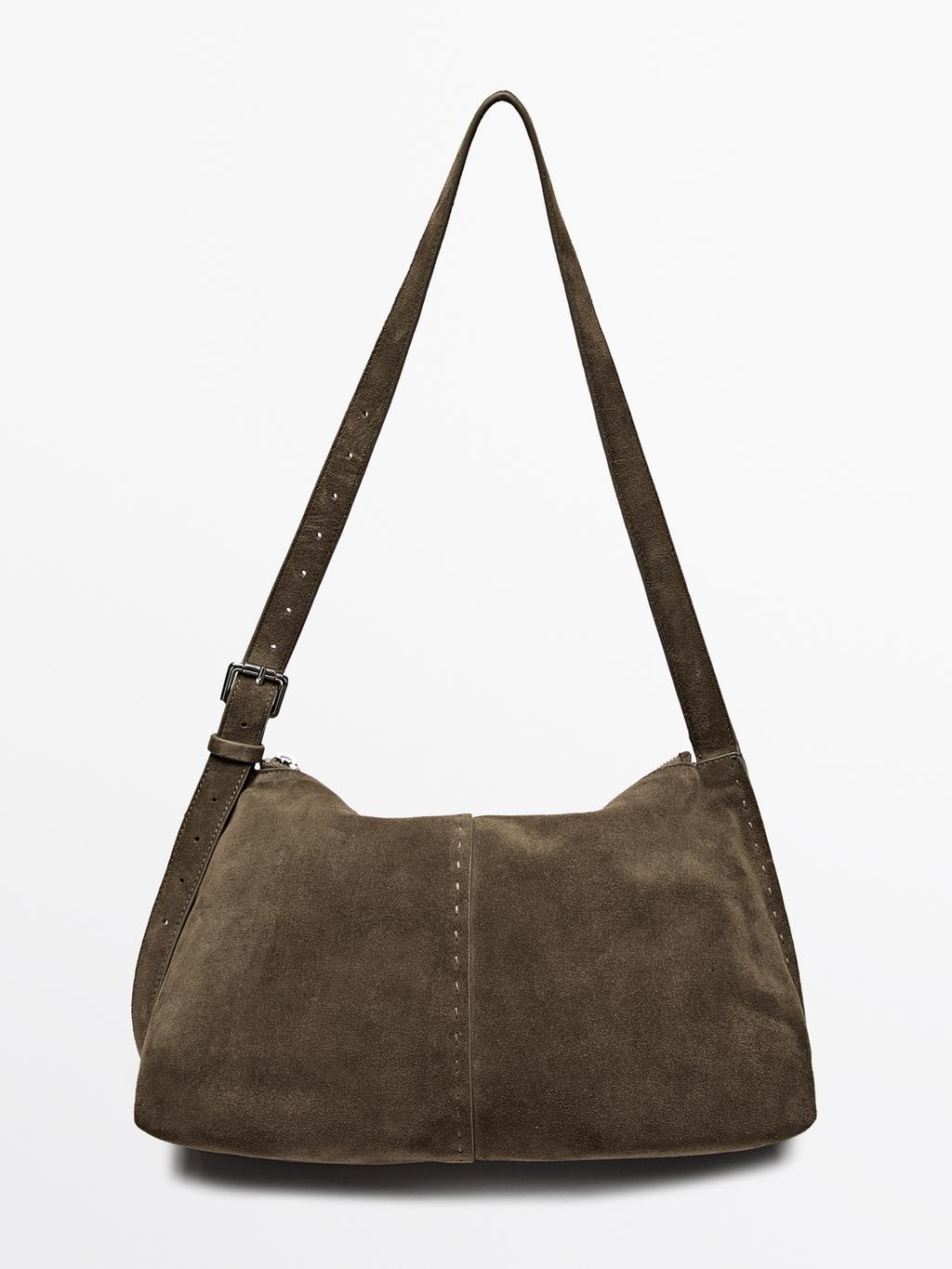 Split suede leather crossbody bag