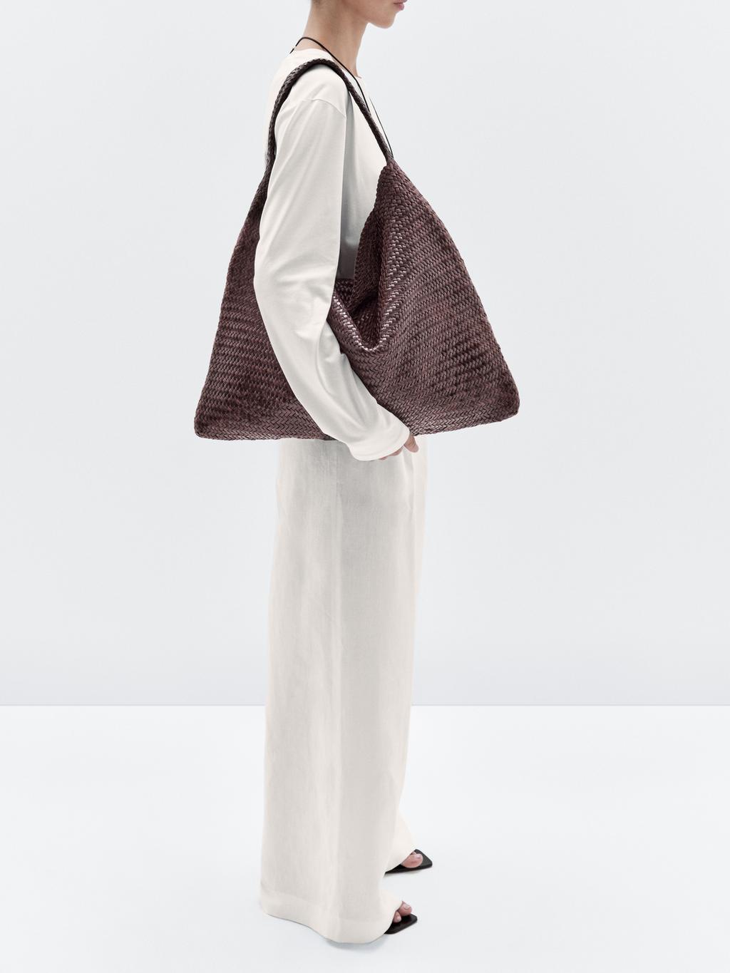 Nappa leather woven maxi tote bag